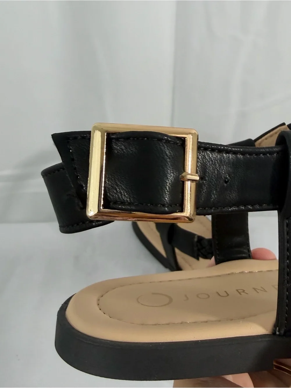 NWT Journee Collection Size 9 Black Braided T-Strap Sandals